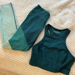 Teal mint green blue springs leggings crop top set outdoor voices
